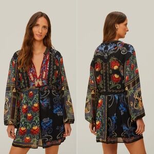 NWT Farm Rio Mixed Arabesque Mini Dress sz Medium Multi-Color Boho Beaded Tassel